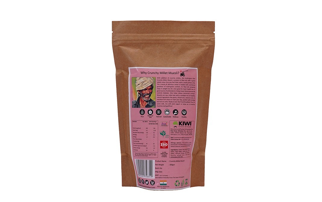Kiwi Kisan Window Breakfast Cereal Crunchy Millet Muesli   Pack  300 grams